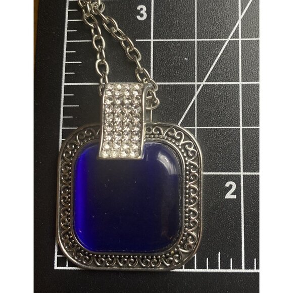 Royal Blue Cat's Eye Pendant Iced Out CZ Hip Hop Silver Tone Chain Cable 34+2" - Picture 4 of 6